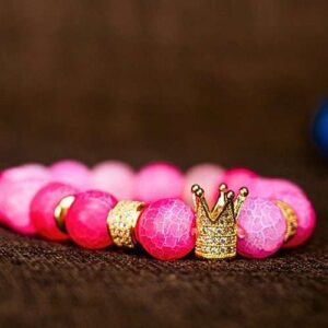 Pink Crown Charm Wrist Beads